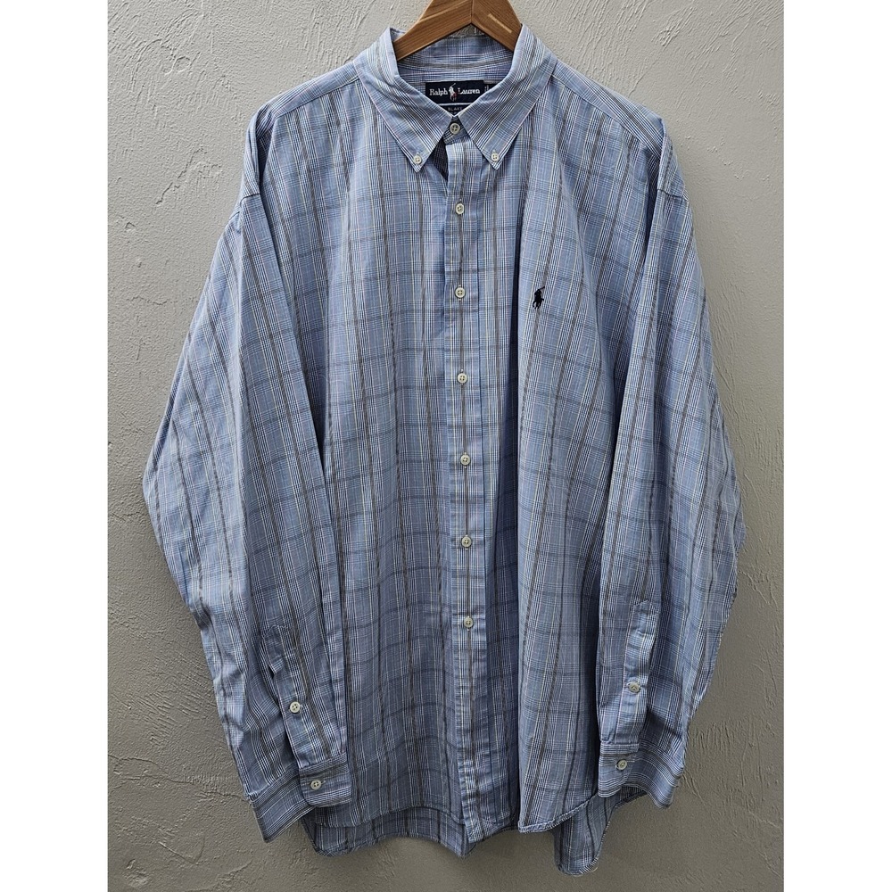 Ralph Lauren Long Sleeve Men's Size XXL Blue Plaid Button‎ Down Casual Pony Logo